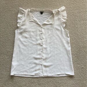 Ann Taylor Frilled Cap Sleeve Button Down Blouse Top Cream Size Medium Like New